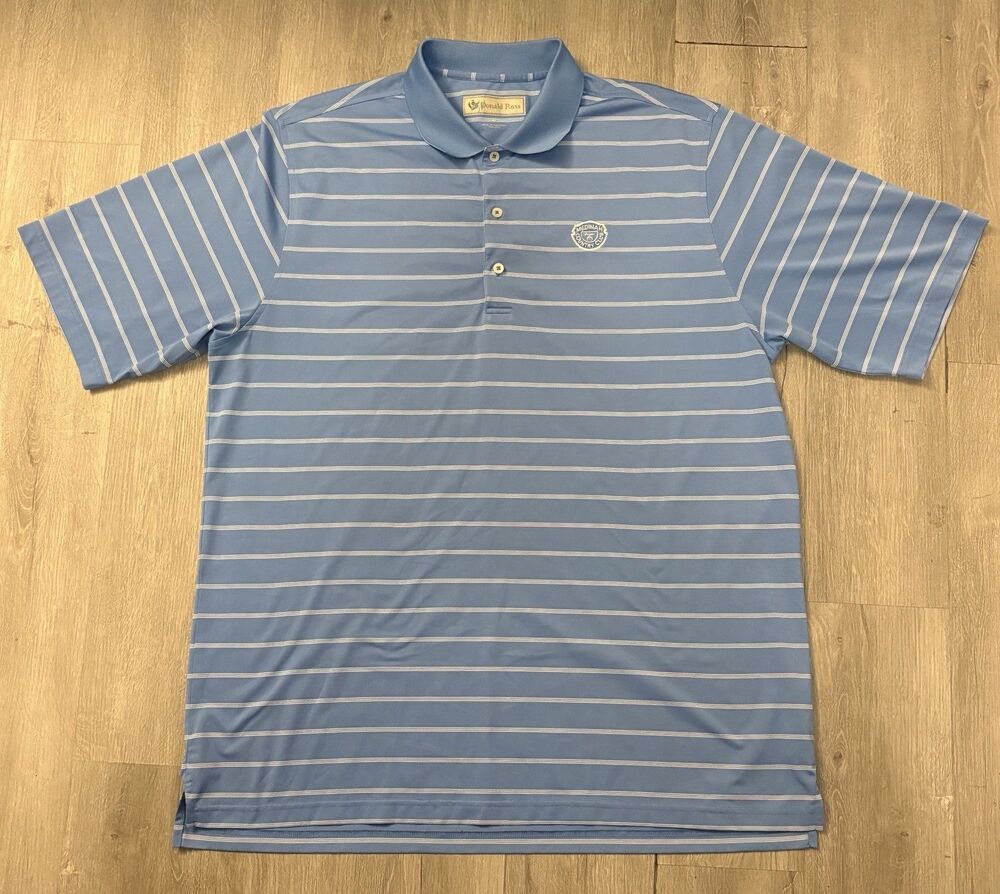 Donald Ross Polo Shirt Mens XL Performance Golf Medinah Country Club Blue Stripe